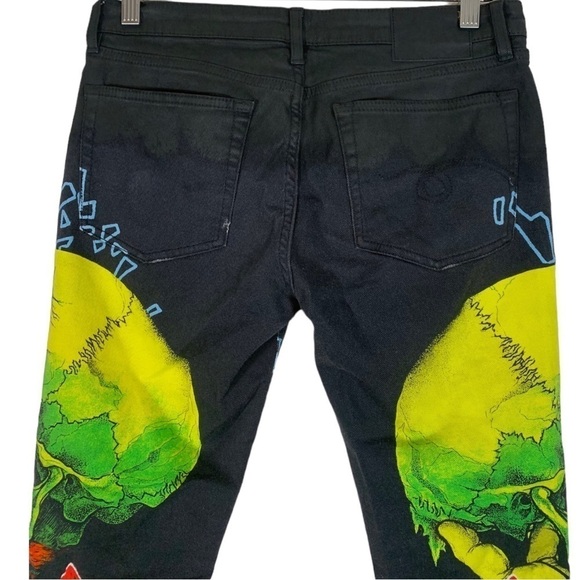 R13 Kate Low Rise Slim Straight Leg Limited Edition Metallica Jeans Size 27 - Picture 6 of 14